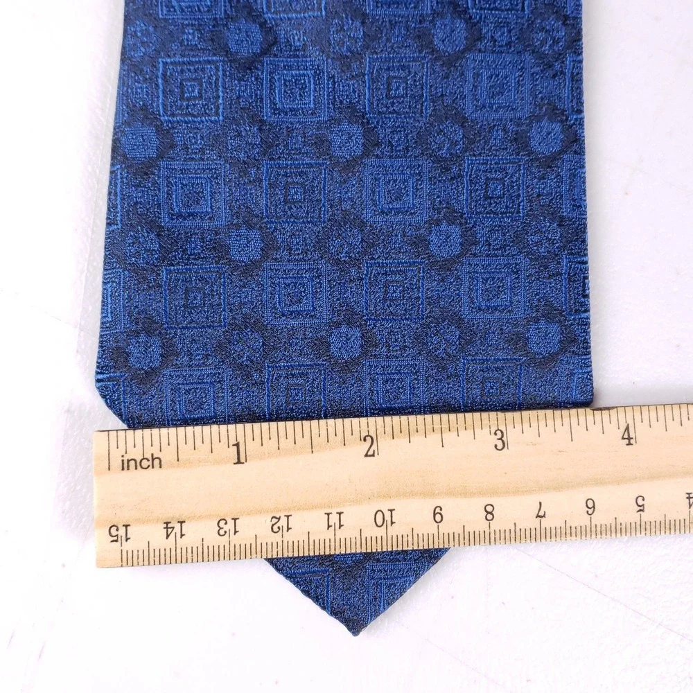 KETCH Necktie Blue Geometric Pattern Men's Tie Made In‎ USA Classic Style
